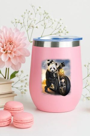 Biker Giant Panda Riding Chopper Motorcycle 12oz Tumbler