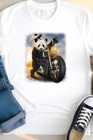 Biker Giant Panda Riding Chopper Motorcycle T Shirt
