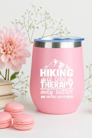 Camping Hiking Is Like Therapy Vintage Mountain 12oz Tumbler