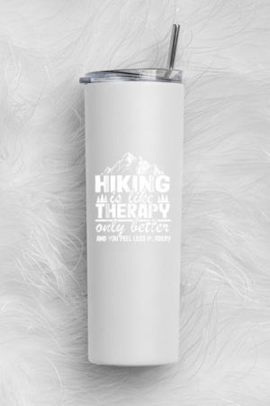 Camping Hiking Is Like Therapy Vintage Mountain Skinny Tumbler 20oz