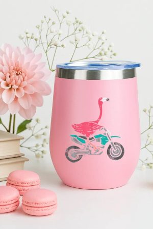 Flamingo Riding Dirt Bike 12oz Tumbler
