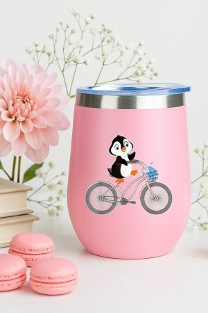 Penguin Graphic On Bike 12oz Tumbler