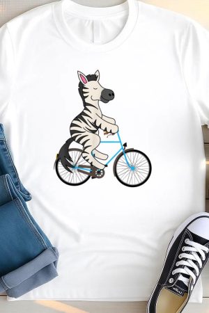 Zebra On Bike Black White Stripe Biking T Shirt