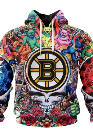 Boston Bruins Special Grateful Dead Design All Over Print Hoodie Style 16753