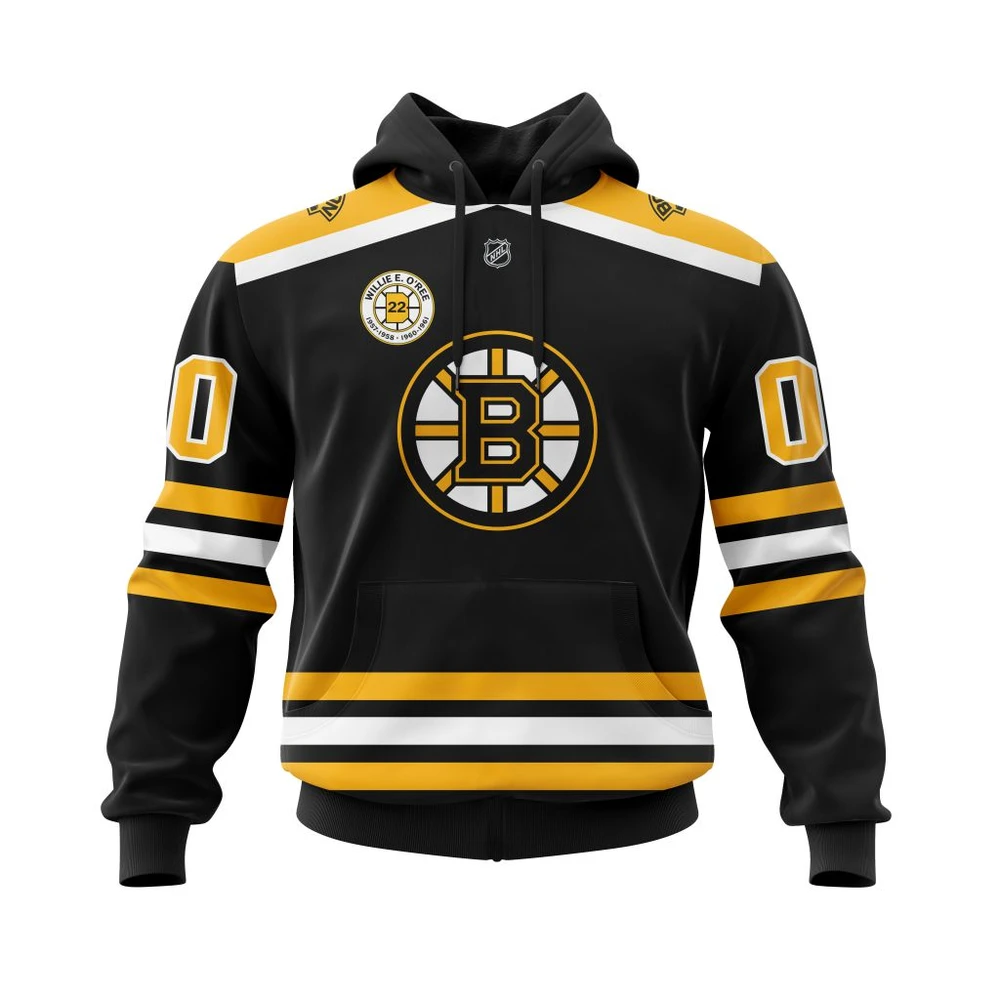 Hoodie Boston Bruins Willie E. O'Ree Jersey Retirement Personalized Name & Number All Over Print Hoodie Style 67083