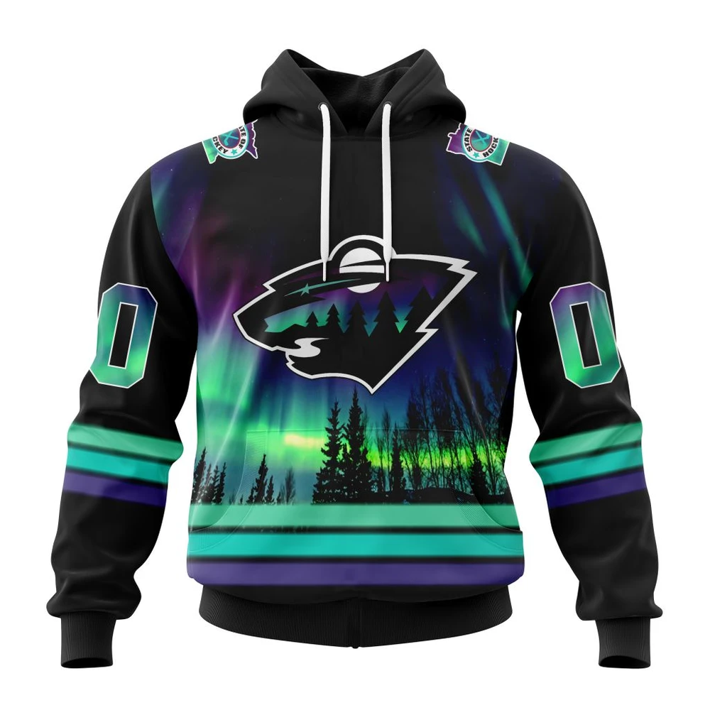 Minnesota Wild Special Design With Northern Lights All Over Print Hoodie Style 25925