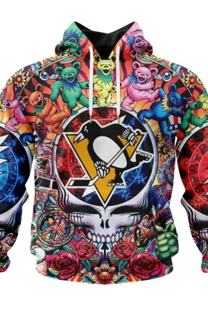 Pittsburgh Penguins Special Grateful Dead Design All Over Print Hoodie Style 73647
