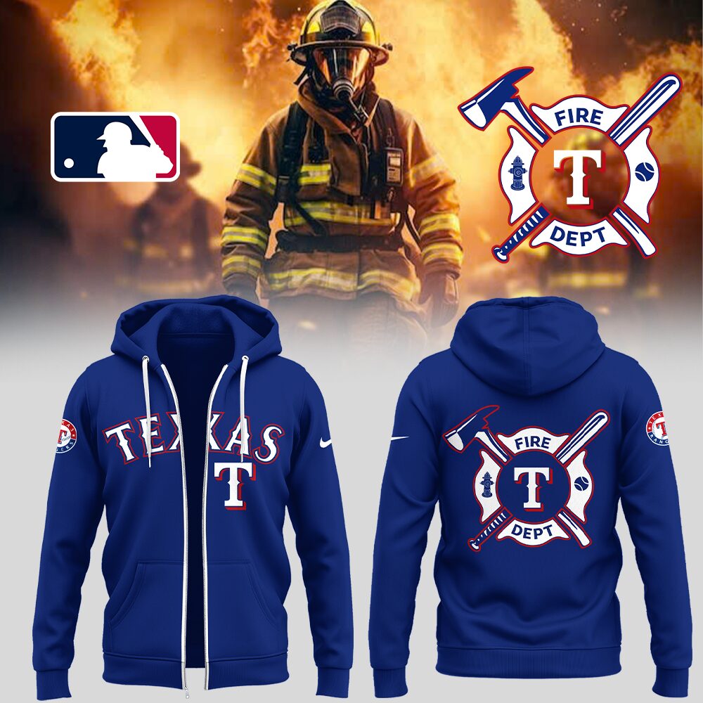 Rangers x Firefighter Appreciation Night Zip Hoodie Gift For Baseball Lover